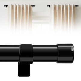 Small Curtain Rods for Windows 16–36” - Short Adjustable Window Rod with Heavy Duty Brackets, Metal Curtain Pole for Small Windows,Kitchen,French Doors or Bathroom,Black