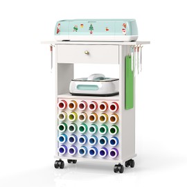 Craft Organization and Storage Rolling Cart Compatible with All Cricut Machines, Craft Table with 30 Vinyl Roll Holders,Craft Cart with Storage for Craft Room Home