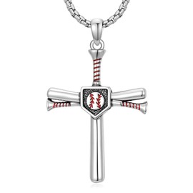 Lattd Baseball Cross Necklace 925 Sterling Silver Baseball Pendant Sport Jewelry Gifts, w/Stainless Steel Chain 22”+2”