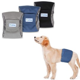 Teamoy Dog Manners Belt, Set of 3, Gray Mesh Lining, Waterproof Fabric, Adjustable Waist Size, Marking Prevention, Nursing Care, Leak Prevention, Male, Boys (S, Black, Gray, Navy)