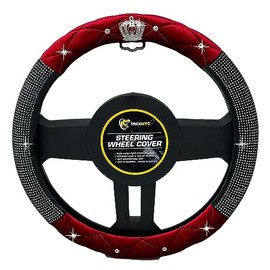 TrexNYC Crown Rhinestone Steering Wheel Cover: Sparkling Rhinestone and Glamorous Bling Car Steering Wheel Cover for Women (Red)