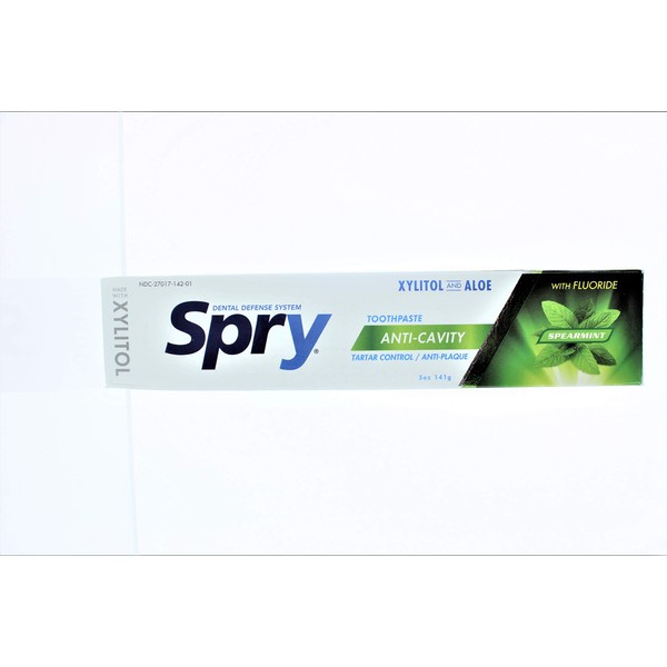 Spry Xylitol Toothpaste with Fluoride, Natural Spearmint, Anti-Cavity, 5 oz (3 Pack)