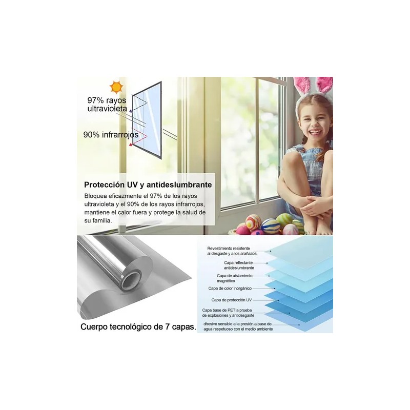 Película Espejo Privacidad Para Ventana Antirayas 10m X 75cm