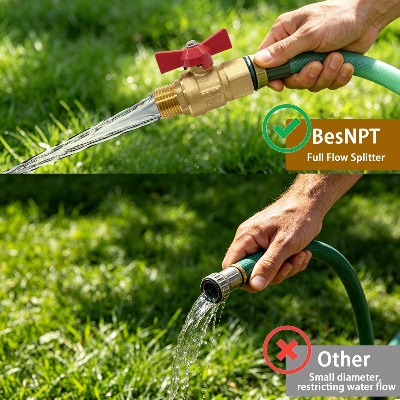 BesNPT Garden Hose Shut Off Valve Full Flow,Brass 3/4” GHT