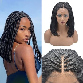 RESHE Box Braid Wigs For Black Women Soft HD Lace Front Braided Wig Knotless Short Bob Braids Wigs Premium Kanekalon Synthetic Braided Wigs For Black Women (#1B)