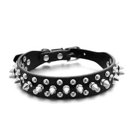 Spiked Dog Collar Small Rivet Spike Studded Puppy Girl Female Boy Little Pet Kitten Adjustable Collars for Cats Cute Soft Pu Leather Spiky Stud Collar New Black M