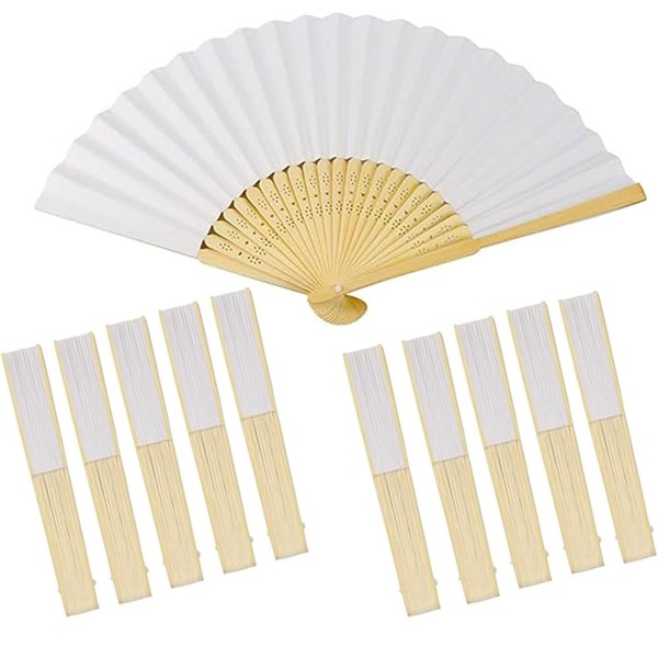 10 Pcs Handheld Foldable Bamboo Fans, Eastern Style Handheld Fan
