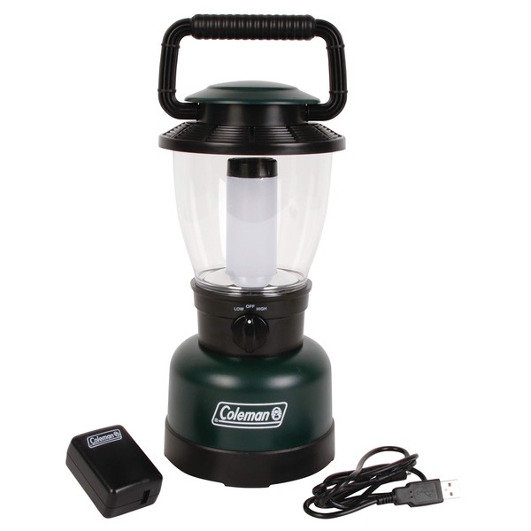 Coleman Rugged Rechargeable 400L LED Lantern, Water & Impact-Resistant Rechargeable Lantern with USB Charging Port, Carry Handle, & 2 Light Modes; Lifetime LEDs Never Need Replacing