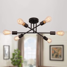 MEIXISUE Black Modern Sputnik Chandelier Ceiling Light Fixtures,6-Lights Industrial Metal Semi Flush Mount Ceiling Light for Bedroom Dining Room Living Room Kitchen Hallway UL Listed