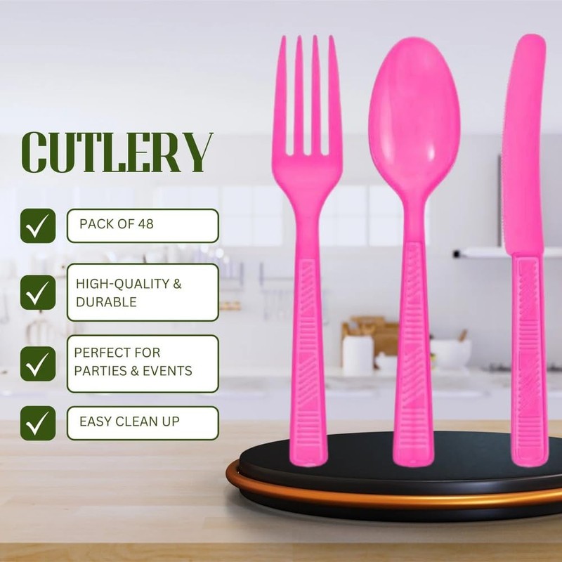 Party Dimensions Plastic Hot Pink | Pack of 48 Cutlery
