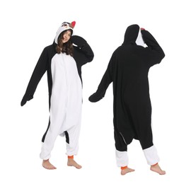 SimZoo Adult Animal Onesie Pajamas, Men and Women's Animal Cosplay Puffin Costume Sleepwear, One-Piece Unisex Homewear Large