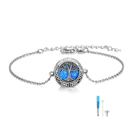 Tree of Life/Sunflower Urn Bracelet for Ashes 925 Sterling Silver Abalone Shell Tree of Life Cremation Keepsake Pendant Locket Bracelet for Women, Sterling Silver