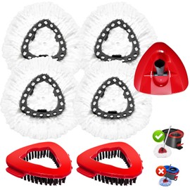 Mop Replace Head for Vileda, 7 Pack Mopp Heads Replacements for Vileda/Ocedar, Spin Mop Refill for Easy Wring 1 Tank System, Include 4 Pack Spin Mops Refills & 2 Scrubber Floor Brush & 1 Base