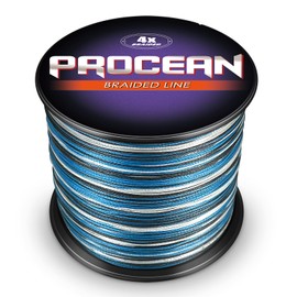 Procean Línea de pesca trenzada 100% polietileno de 4 y 8 hebras, líneas trenzadas sensibles de 6 a 300 libras, súper rendimiento y eficiente y rentable (camuflaje azul, 15 libras (6.8 kg) 0.18 mm-1093 yardas)