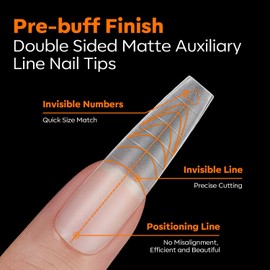 Modelones Nail Tips, 216 Pieces, Full Cover Nail Tips Set, Soft Gel Tips Set, Buff PMMA Resin Nail Tips, Artificial Nails for Sticking, Nail Art, DIY, with Scale, Long Coffin