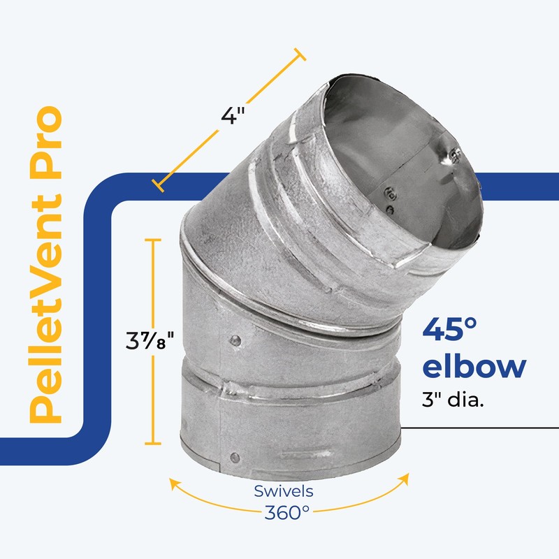 DuraVent 45-Degree Pellet Stove Vent Elbow, Stainless-Steel Insulated Double-Wall Vent,