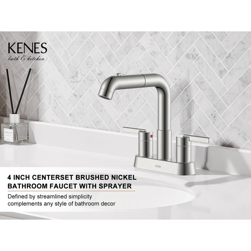 KENES Pull Down Bathroom Faucet with Sprayer, Brushed Nickel 4