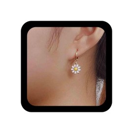 Allereya Vintage Daisy Flower Dangle Drop Earrings Small Daisy Hoop Huggie Earrings Flower Daisy Earrings Gold Minimal Earrings Jewellery for Women and Girls