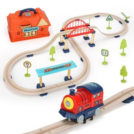 VGY Train Set for Kids, 63PCS Toddlers Toy Train Set with City House, Christmas Loop Train Track Gift for Boys and Girls 3 4 5 6 7 Year Old
