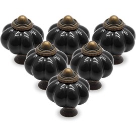 Cjueiom 12 Pack Ceramic Door Knobs Black Drawer Knobs, Pumpkin Ceramic Knobs Vintage Cupboard Knobs with Mounting Screws, Antique Wardrobe Pull Handles Kitchen Cabinet Knobs for Dresser