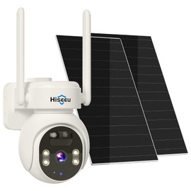 Hiseeu Solar Powered Security Camera, 24/7 Recording, 4MP 100% Wireless Outdoor Camera, 360° PTZ View, PIR Motion Detection, Color Night Vision, 2-Way Audio, IP66 Waterproof, No Monthly Fees