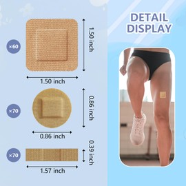 200 Pcs Adhesive Small Spot Bandages Bulk，Fabric Flexible Breathable Non Stick Pad Round Square Strip Bandages for Small Wound (0.87”，3/8” x 1.5”，1.5”)