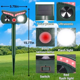 4Pack 2025 Ultrasonic Animal Repellent Outdoor Deer Repellent Devices Solar Animal Repeller Motion Activated Deterrent with LED Flash Lights to Scare Cat Squirrel Rabbit Raccoon Skunk for Yard Lawn