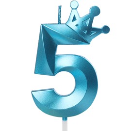 Blue Crown Birthday Candle 5, 5 Candles for Birthday Cakes,Number 5 Crown Candle,5th Birthday Candles Sparkle Decoration for Birthday Party Wedding Anniversary Celebration Supplies