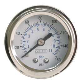 VIAIR 90084 White Face 1.5" 160 PSI Single Needle Gauge, Blue