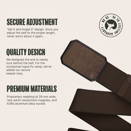 Groove Life Groove Belt Walnut/Brown - Men's Stretch Nylon Belt with Magnetic Aluminum Buckle, Lifetime Coverage - Large (37-40")