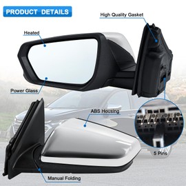 Paderson Left Driver Side Mirror Assembly Fits 2018 2019 2020 2021 2022 2023 2024 Chevy Equinox with Power Glass Heated Manual Folding Non blind Spot Match Chrome Replace 84225382(5Pins)