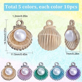 SUNNYCLUE 1 Box 50Pcs 5 Colors Clam Shell Charm Seashell Pearl Charms Alloy Enamel White Pearls Beads Conch Sea Shells Charm Bulk for Jewelry Making Charms Women Wedding DIY Necklaces Earring Crafts