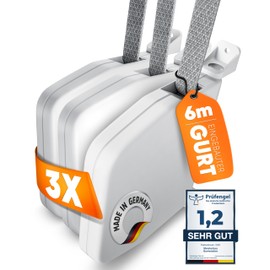 MEISTERBAU - Roller Shutter Belt Winder Surface-Mounted 14 mm [Made in Germany] - Pack of 3 - Hinged Roller Shutter Winder with Integrated 6 m Roller Shutter Belt 14 mm - 180° Swivel Roller Shutter