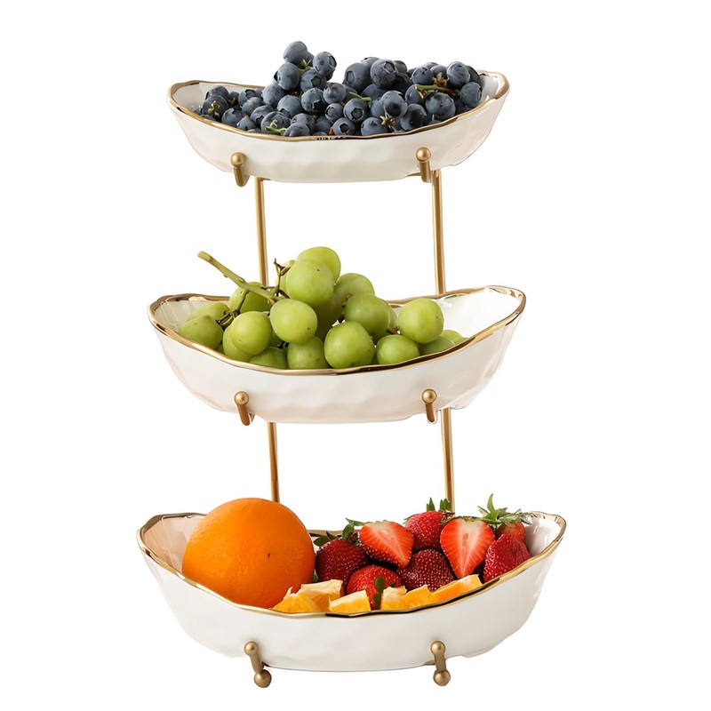 YYW 3 Tier Fruit Bowl for Kitchen Counter, White Ceramic