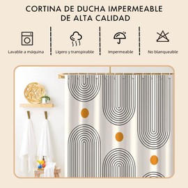 Cortina De Baño Boho, 180cm*180cm Cortina De Ducha Tela, Ojales De Metal con 12 Ganchos, Resistente Al Agua y Antimoho, Tejido De Poliéster, Ideal Cortina Regadera para Hogar, Hotel (Líneas)