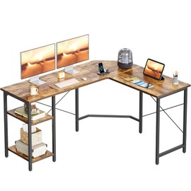 BANTI L Shaped Computer Desk, 59" Reversible Corner Desk with Storage Shelves, Home Office Desk for Writing Gaming Study, Rustic Brown