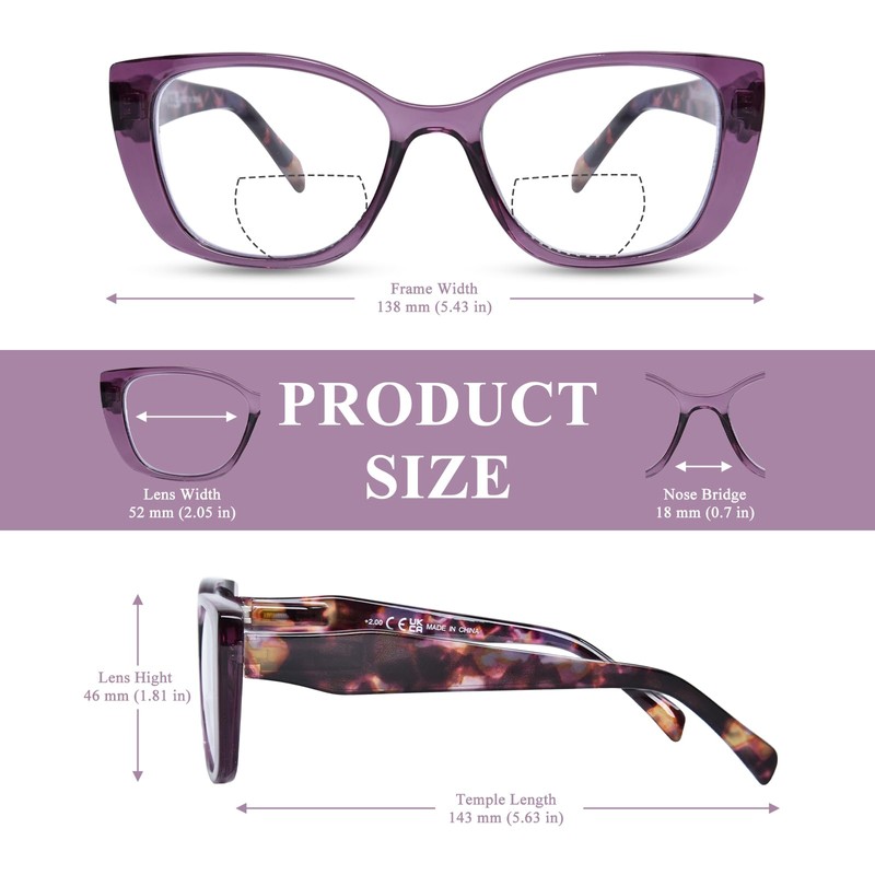 FONHCOO Bifocal Reading Glasses for Women, Blue Light Clear Top