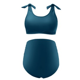 GINKANA Conjunto de bikini de maternidad de dos piezas, traje de baño de embarazo con correas de hombro y cintura alta, trajes de baño para embarazo, verde azulado, XXL