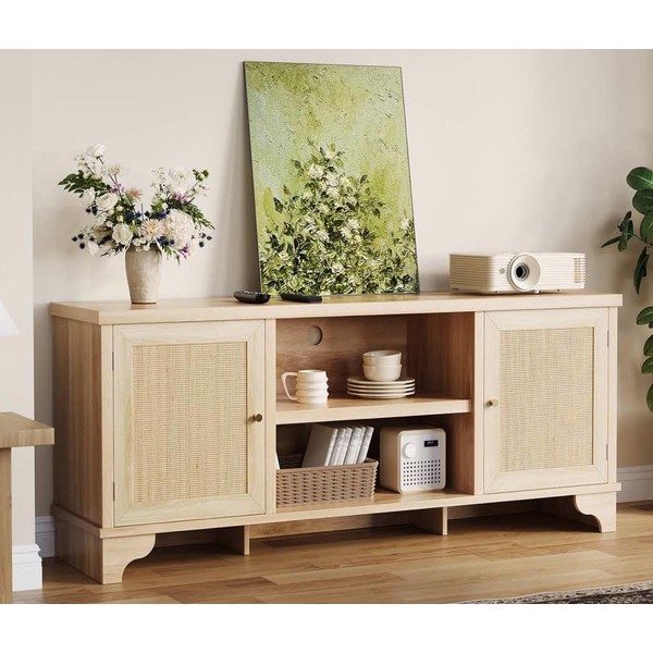 GarveeHome Rattan TV Stand for Living Room, Boho Entertainment Center