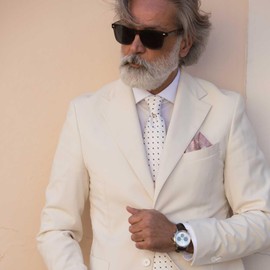 Elizabetta Standard Men's Jacquard Italian 100% Silk Ties - Handmade Woven Neckties - Polka Dots White