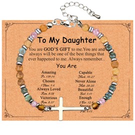 Dczosily Cross Bracelet for Women, Christian Gifts for Women,Confirmation Baptism Easter Gifts,Daughter Birthday Gifts from Mom,Mother Daughter Bracelets,Unique Gift on Birthday Christmas (Cross-Daughter)
