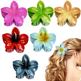 6Pcs Hawaiian Flower Hair Clip，Strong hair clips，Plumeria claw clips，Hibiscus hair accessories，Flower Hair Clips，Clips for Wedding Party Beach Decoration Headwear（multicolored effect）