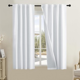 DUALIFE Pure White Short Curtains for Small Windows Half Blackout Kitchen Cafe Curtain 54 Inch Length Summer Heat Insulated Room Divider Drapes for Bedroom Rod Pocket/Back Tab 2 Panels W34 x L54