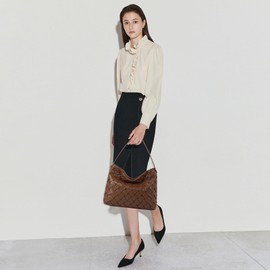 Woven Bag for Women, Vegan Leather Tote Bag Handmade Large Summer Beach Shoulder Bags, Brown, Medium