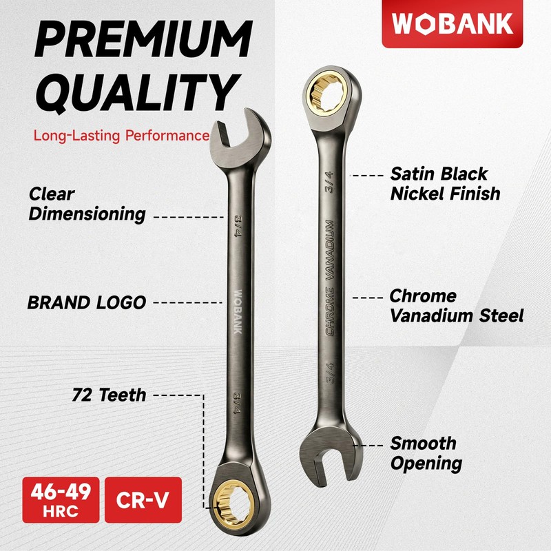 WOBANK 22-Piece Ratcheting Wrench Set, Ratchet Combination Wrenches Set with