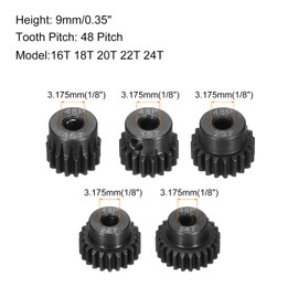 Rebower 48 P Steel Pinion Gear Set 16T 18T 20T 22T 24T for 3.175 mm Shaft Hardened Steel Pinion Gear with Screws and Hexagonal Wrench for RC Car Motor