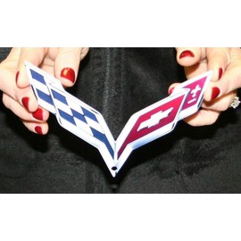 C7 Corvette Crossed Flag Metal Magnet Emblem Art Size: 6" x 4" Tool Box Cross Flag 14 Through 19