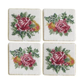 C&F Home Victorian Christmas Coaster Petit Point Coaster White