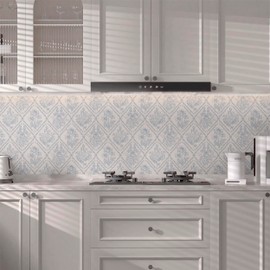 Kitico Peel and Stick Wallpaper Vintage Boho Wallpaper Blue and Beige Contact Paper Floral Removable Waterproof Wall Paper for Bathroom/Bedroom Self Adhesive for Cabinets Vinyl 17.3''x118.1''