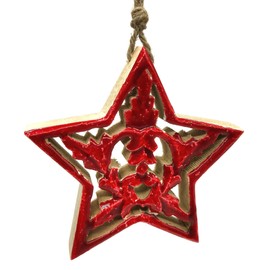 DARO DEKO Wooden Star Hanger with Cord Red Brown 14 cm